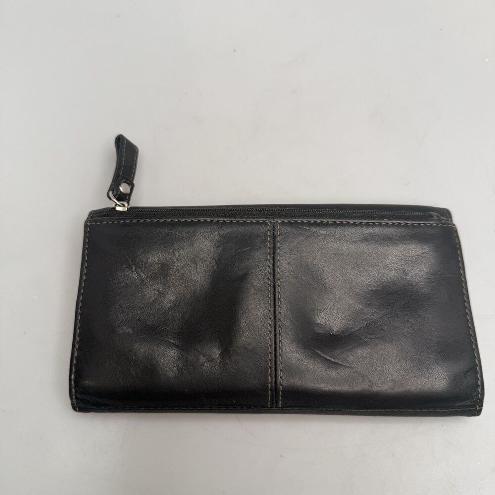 Fossil Black Leather Long Checkbook Card Holder Organizer Wallet Billfold - Picture 14 of 16